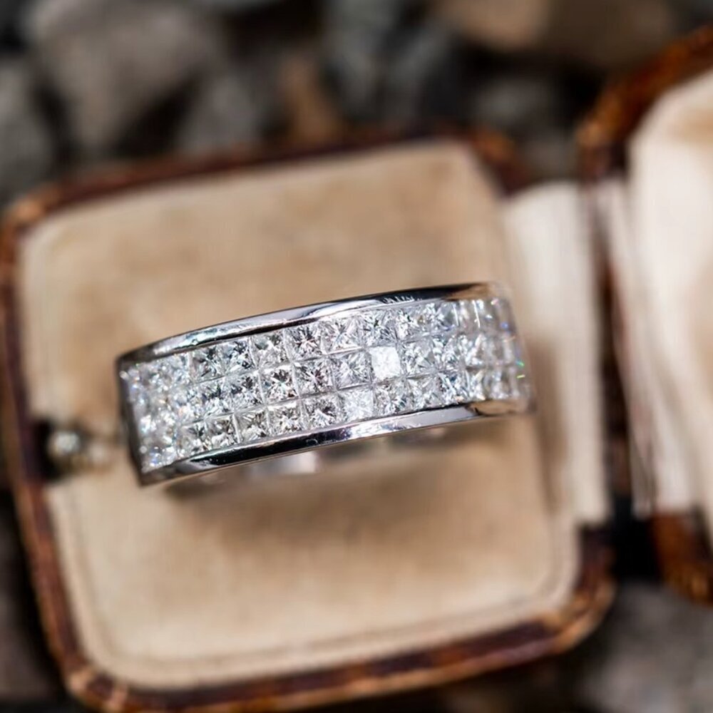 NEW 14k White Gold Pave Diamond Ring Band
